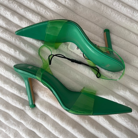 Zara Green Vinyl Slingback Heeled Sandals - Picture 6 of 8
